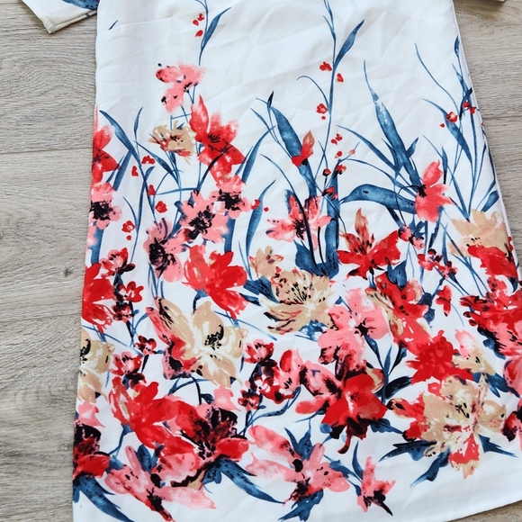 Peppermint Floral Sheath Dress Womens Small Pink Red Short Sleeves - Picture 2 of 9